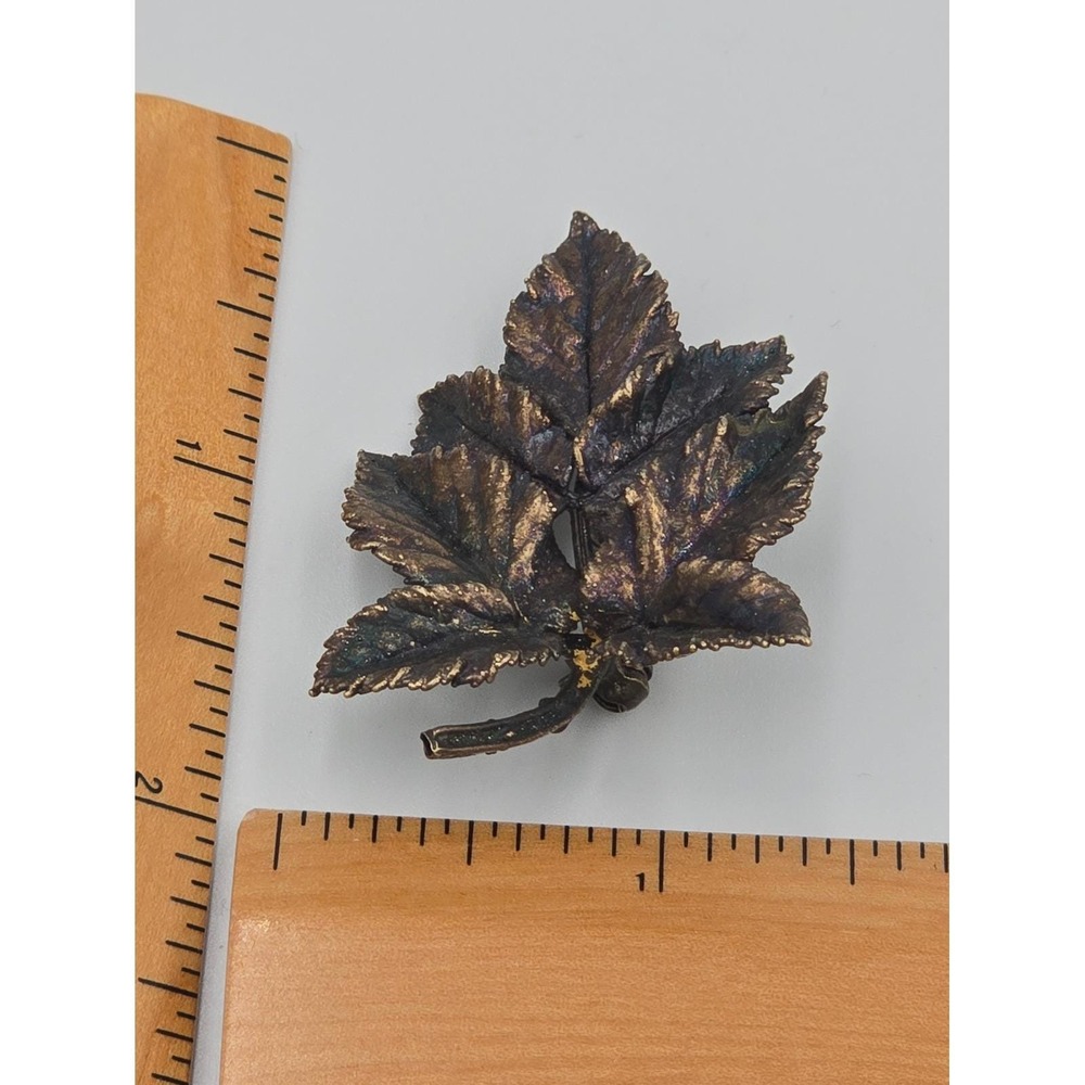 Vtg Autumn Leaf Brooch Lot Gold Tone Rhinestone Maple & Antiqued Bronze Cluster - Picture 5 of 8